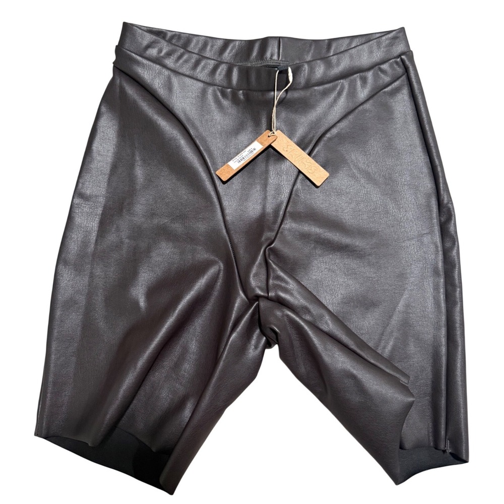 SKIMS Faux Leather Bike Shorts Soot Brown High Waisted Small Athleisure 90s - Picture 1 of 8